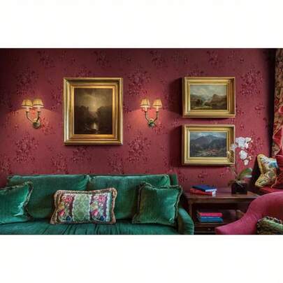 1 Roll Vintage Red Floral Wallpaper - Thick Self-Adhesive Red Rose Peel And Stick Wallpaper, Removable, Suitable For Shelves, Drawers And Decorative Surfaces, Decorative Wallpaper | Floral Pattern | Living Room, Bedroom, Bathroom, Kitchen, Home Decor, Furniture Renewal Sticker, Kitchen Sticker 17.7in X 39.3ft/118.1in/196.8in