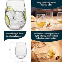 Libbey Juego de 8 Vasos para vino de vidrio Hammered Base, 524 ml(Martillado completo) - Multicolor - Ver 1