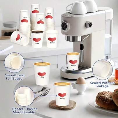 25/50 st. 225 g engångsmuggar för fester (förtjockade), lämpliga för varma och kalla drycker, med viss isoleringseffekt. Hjärtformade engångsmuggar i papper, lämpliga för alla hjärtans dag, mors dag, bröllopsdagar, födelsedagsfester, temafester, singelfester etc. för att skapa en temainriktad atmosfär.