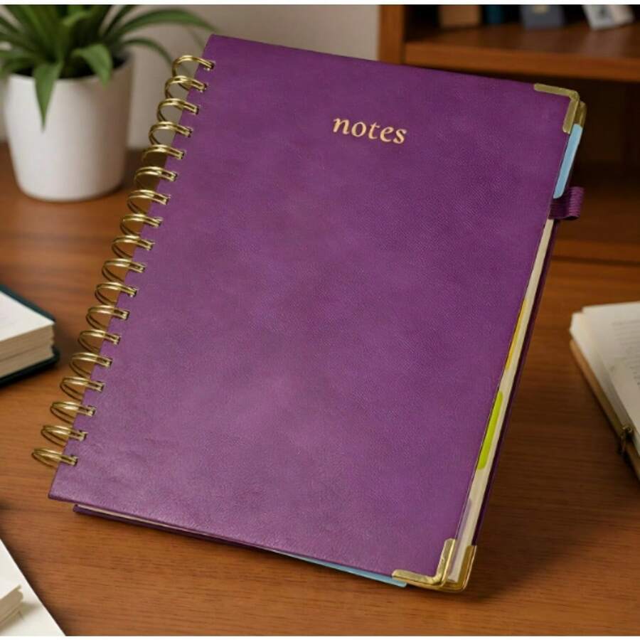 Deluxe Hard Shell Spiral Notebook, B5 300 Pages, 5 Compartments, Advanced Journal For Office And Study - Purple - View 1