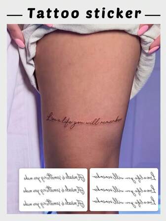 1 st vattentät tillfällig tatueringsklistermärke, trendig konstnärlig textfras, sexig bendekoration, unisex, lämplig för alla hjärtans dag