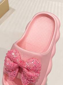 Kids' Summer Beaded Bow Slippers, Comfortable Non-Slip Soft-Sole Breathable Sandals With Bow Decor For Girls - Pink - View 6