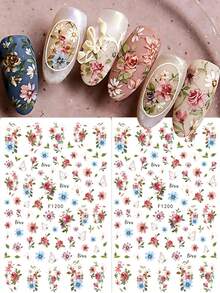 2片复古玫瑰花蝴蝶美甲贴纸 奢华宫廷风春日花卉叶子爱情婚礼滑扣美甲饰品 夏季美甲用品 美甲设计装饰配件 美甲贴纸 - 彩色 - 查看 1