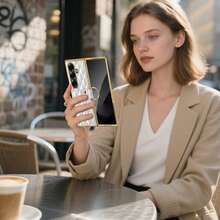 ALuoQ 时尚格子皮革指环支架手机壳,带钢化玻璃镜头保护膜,兼容三星 Galaxy Z Fold 2/3/4/5/6/7,防震保护套 - 白色 - 查看 11