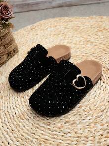 Dép lê nữ thời trang đính pha lê, dép bít mũi hình trái tim có khóa cài, đế dày, dép đi trong nhà hàng ngày, đế mềm nhẹ, thích hợp đi làm, đi biển, mùa xuân/hè. - màu đen - Xem 9