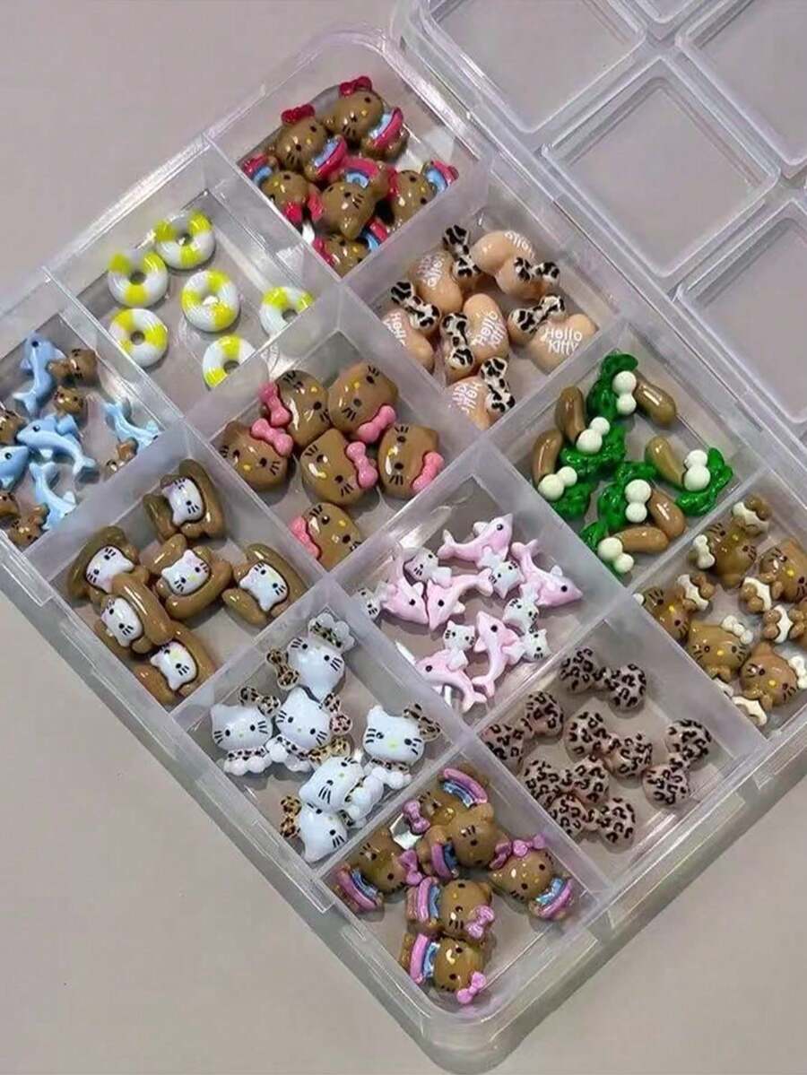 Box Of Leopard Print Cartoon Beaded Pendants, For Jewelry Making, Cute Resin Animal Charms, Suitable For DIY Nail Art And Decorating Trinket Boxes - Multicolor - View 1