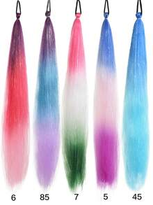 2pcs Ombre Braiding Hair Extensions, Colorful Braided Ponytail Extensions With Shiny Sequins, 26 Inch Extra Large Ponytail Extensions, Suitable For Girls - Multicolor - View 5