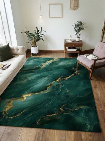 En dekorativ vardagsrumsmatta med ett mörkgrönt marmormönster, polyesterfibertjocklek på 5 mm, mjuk och bekväm beröring, lätt att underhålla, halkfri baksida, områdesmatta, lämplig för lobbyn, sovrumsmattor, vardagsrumsmattor, badrumsmatta, köksmatta, matsal, kontor, rumsdekoration och dörrmatta, högtidsfirande.