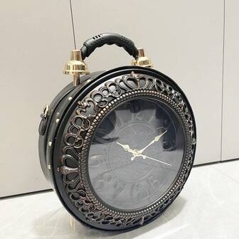 Dancing Engine Bolsa divertida em formato de relógio, bolsas de luxo de grife, bolsas de ombro femininas redondas em couro PU.