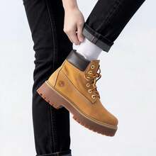 Timberland 户外高帮靴，女士厚底马丁靴，舒适休闲鞋，撞色鞋带+厚橡胶鞋底，徒步/工作靴 - 譚 - 查看 3