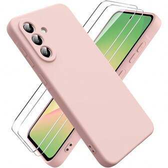 9H Tempered Glass Screen Protector, Compatible With Samsung Galaxy A56, A36, A26, A16, A17, S25 FE, Also Compatible With Candy Color Liquid Silicone Phone Case For S25 Ultra