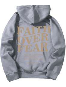 Men's Letter Graphic Hoodies Long Sleeve Faith Over Fear Hoodies Pullover Sweatshirt StreetwearBack To School Hoodie Teen, A Great Gift For Boyfriend - 淺灰色 - 查看 10