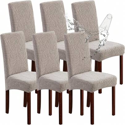 2/4/6 Set Of Waterproof Chair Covers For Dining Room Stretch Chair Covers Solid Color Chair Covers, Jacquard Leaves Dining Room Chair Covers Washable Chair Covers Protector For Restaurant (Light Grey/Dark Grey/Blue/Beige/Taupe)