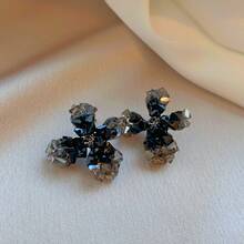 1 Pair Black Irregular Pleated Geometric Earrings With Glass Beads Elegant High-End Studs Light Luxury Versatile Ear Jewelry,Suitable For Daily Wear,Party,Date,Banquet,Valentine's Day,New Year Gift,For Women - 32 - 查看 12