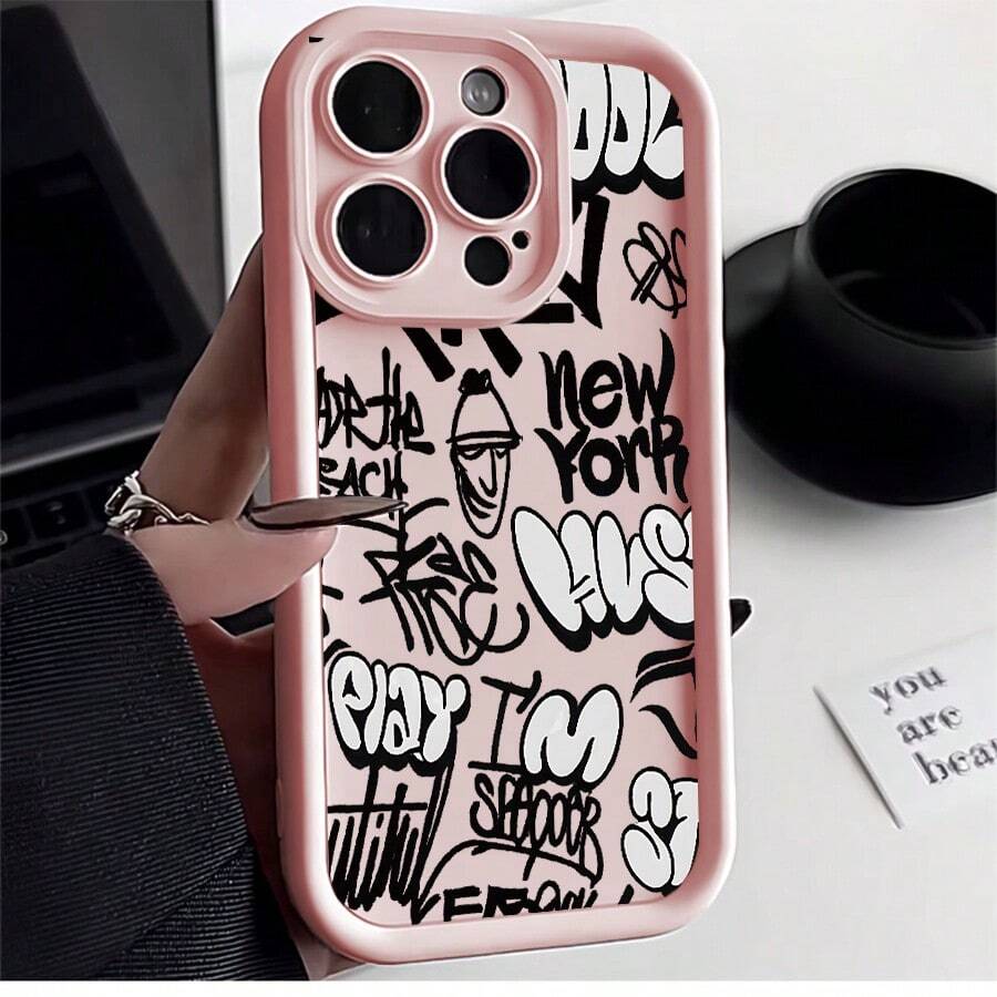 Flexible, Drop-Resistant Graffiti Art Protective Case With Camera Protection. Case For Apple  13, 14, 15, 11, 12, 16, 17 Pro Max, 17 Air, 14, 15, 16 Plus XR, Galaxy A03, A04E, A05S, A10S, A11, A12, A13 4G, A14, A15, A20, A23, A32, A34, A35, A50S, A30S, A51 4G, A52S 5G, A54, A55, A71 4G, A72, S20, S21, S23 FE, S22, S23 Ultra, S24 Plus, M34, A07, A17, S25 Edge, Redmi A2, A1, A3, 8, 9A, 10C, 12 5G, 12C, 11A, 13, 13C, 14C, POCO C55, C65, X3, X4, X6, X7 PRO 5G M3 F3 F5 F6 F6 F7 PRO F7 Ultra Note 8 8 Pro 9 9s 9 Pro 10s 11s 4G 11 Pro 12 5G 12S 4G 12 Pro 5G 13 4G 13 Pro 4G 14 Pro 5g 14 5G 14 Pro 4g 5g K80PRO A5 11 12 Lite 14 15T Pro 15T 15 4G 15 Pro Plus MOTO E13 G04 4G G24 4G E14 G14 G22 G30 G10 G20 G34 G53 G54 G84 Edge 60 PRO 5G Infinix 50s VIVO 5G REALME C71 UV Custom Printing Minimalist Anti-Scratch Case Perfect Fit P2533 - 粉色 - 查看 1