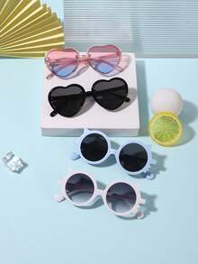 1set 4pcs Kids 3-8Y Polycarbonate Heart-Shaped Frame Cute Retro Fashion Glasses, Daily Travel Holiday Party With Glasses Box - Multicolor - View 4