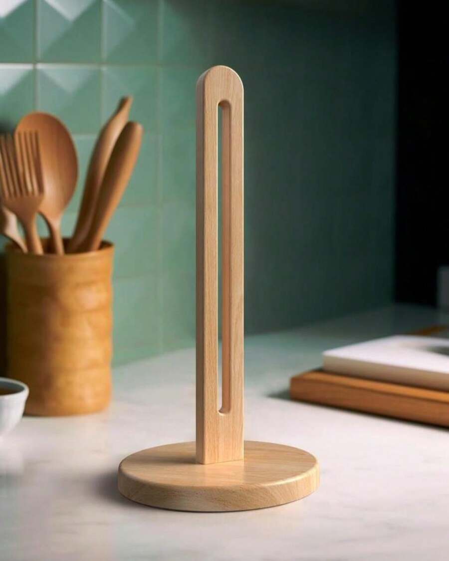 CHAUNCEY HOME Wooden Paper Towel Holder Stand - Kitchen Paper Hanger Rack Bathroom Towel Roll Stand Organizer Simply Standing Countertop Paper Roll Holder, WPTH - ColorI - View 1