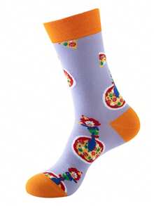 2/3/6 Pairs Random Fashionable Versstile Creative AB Asymmetrical High Top Socks With Cartoon Animal, Tool, And Character Patterns - Multicolor - View 6