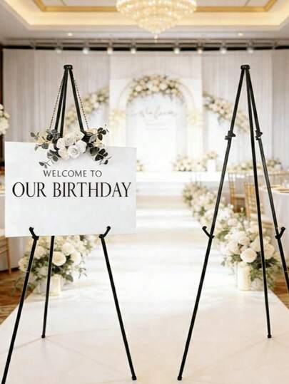 66英寸可折叠画架，婴儿派对标牌画架 - 便携式展示架 - 承重5磅，适用于婴儿派对横幅和海报展示，可调节金属三脚架，落地式和桌面式画架，大型可调节金属绘画画架三脚架，黑色底座，复活节礼物，婚礼必备画架，即时落地式海报架，轻便可折叠，生日婚礼户外装饰