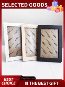 1pc Minimalist Wooden Wall Hanging Photo Frame For Living Room & Bedroom - Black - View 1