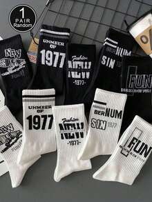 1/5 Pairs Personalized Men's Mid-Calf Socks, Street Fashion Numeric & Letter Design, Hip-Hop Sports Style, Suitable For Daily Office, Casual, Sports, Festivals, All Seasons