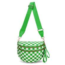Checkered Nylon Crossbody Bag Bum Bag For Women Spacious Checkered Crossbody Purses Shoulder Handbag - Green Checkered - 查看 7