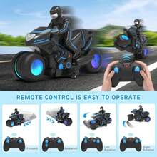 Motocicleta RC Motocicleta de Control Remoto con Luces RGB en las Ruedas - Rotaciones de 360 Grados Derrapes Alta Velocidad Moto de Tierra RC para Niños de 4-7 8-12 AñosDiversión infantil, imprescindible para regalar a los niños - como en la foto - Ver 4