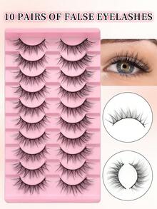 10 Paar Katzenaugen Wimpern, kompletter Set Falsche Wimpern, extra lange Falsche Wimpern, 3D Nerz Haar Falsche Wimpern, Flauschige natürliche Falsche Wimpern, Natürlicher Stil Falsche Wimpern, Make-up, 3D Flauschiger Effekt, geeignet für verschiedene Anlässe, Anime Stil Falsche Wimpern - Schwarz - Übersicht 7