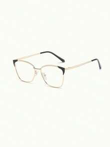 1pc Fashion Metal Frame Shading Transparent Lens Cat Eye Shaped Multifunctional Women Glasses Accessory - Purple Gold - View 3