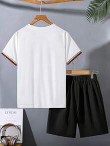Tween Boy Letter Print Short Sleeve T-Shirt And Shorts Summer Outfit - White - View 2