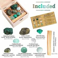 8件套天然紫水晶脉轮石套装，含透石膏原石，水晶宝石饰品，能量保健，灵气瑜伽工艺品，礼品木盒装，感恩节情人节收藏品 - 能量套盒木盒 - 查看 5