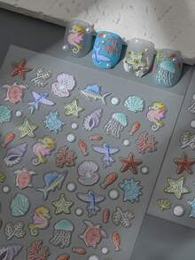 1Pc Sea Breeze, Sea Star, Sea Shell Nail Stickers With 5D Gold Foil And Watermelon-Shaped Mobile Phone Lens Stickers For DIY