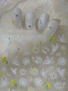 1pc Dandelion Flower Nail Art Sticker, Girls DIY Self-Adhesive Nail Decals