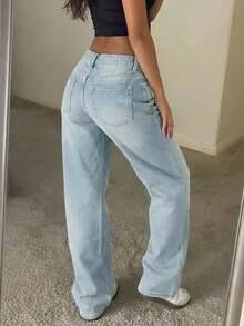 Women's Vintage Loose Stacked Straight Leg Jeans Casual Spring - Light Wash - View 2