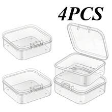 2/4/6pcs New Square Transparent Plastic Boxes, Small Items Stationery Jewelry Storage Boxes With Lid, Sealed Dustproof Plastic Containers - Clear - View 12