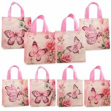 Bộ 4/12 túi tote họa tiết hoa và bướm, túi quà tặng cao cấp bằng vải không dệt màu hồng, túi mua sắm đa năng cho các buổi họp mặt gia đình, tiệc sinh nhật, thích hợp cho Ngày Valentine, Ngày của Mẹ, Lễ Tạ ơn và các ngày lễ khác. - Nhiều màu - Xem 2