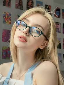 1 副女士时尚椭圆形眼镜 - 复古设计，铆钉装饰，完美契合学术风格和清晰视野！ - 彩色 - 查看 6