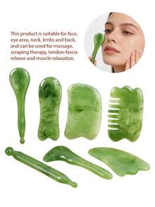 2/3/7/8件套面部按摩工具组合套装，包含刮痧板、揉捏棒、按摩梳、面部按摩滚轮、头部按摩刷等，美容院常用，适合个人使用或作为礼物。 - 彩色 - 查看 4