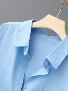 Camisa de manga larga azul, blusa versátil de longitud media para mujer en primavera - Azul - Ver 3