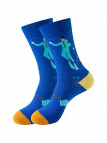 2/6/12 Pairs Random Fashionable Versstile Creative AB Asymmetrical High Top Socks With Cartoon Animal, Tool, And Character Patterns - Multicolor - View 11