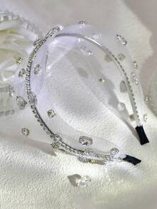 1 شريط رأس مرصع بالراين ، قطعة رأس ذات حافة عريضة من الشبك عصرية للنساء ، مناسبة للزفاف والخطوبة والمواعيد والتجمعات العادية وهدايا عيد الحب ، إكسسوارات شعر