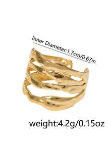 Nooxian 1 chiếc nhẫn nữ có thể điều chỉnh kích thước, mạ vàng 18K, thiết kế rỗng, bất đối xứng, nhiều lớp, thích hợp làm trang sức đi biển hoặc quà tặng hàng ngày. - Vàng - Xem 6