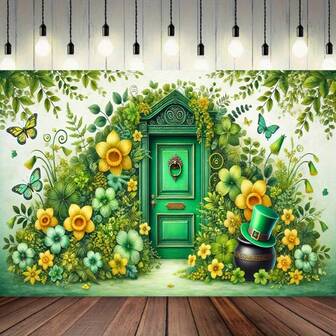 Grön polyesterbanderoll för St. Patrick's Day - Livfull design med klöver och blommig entré, perfekt för hem, trädgård och utomhusdekoration, ingen ström behövs, utomhusdekoration