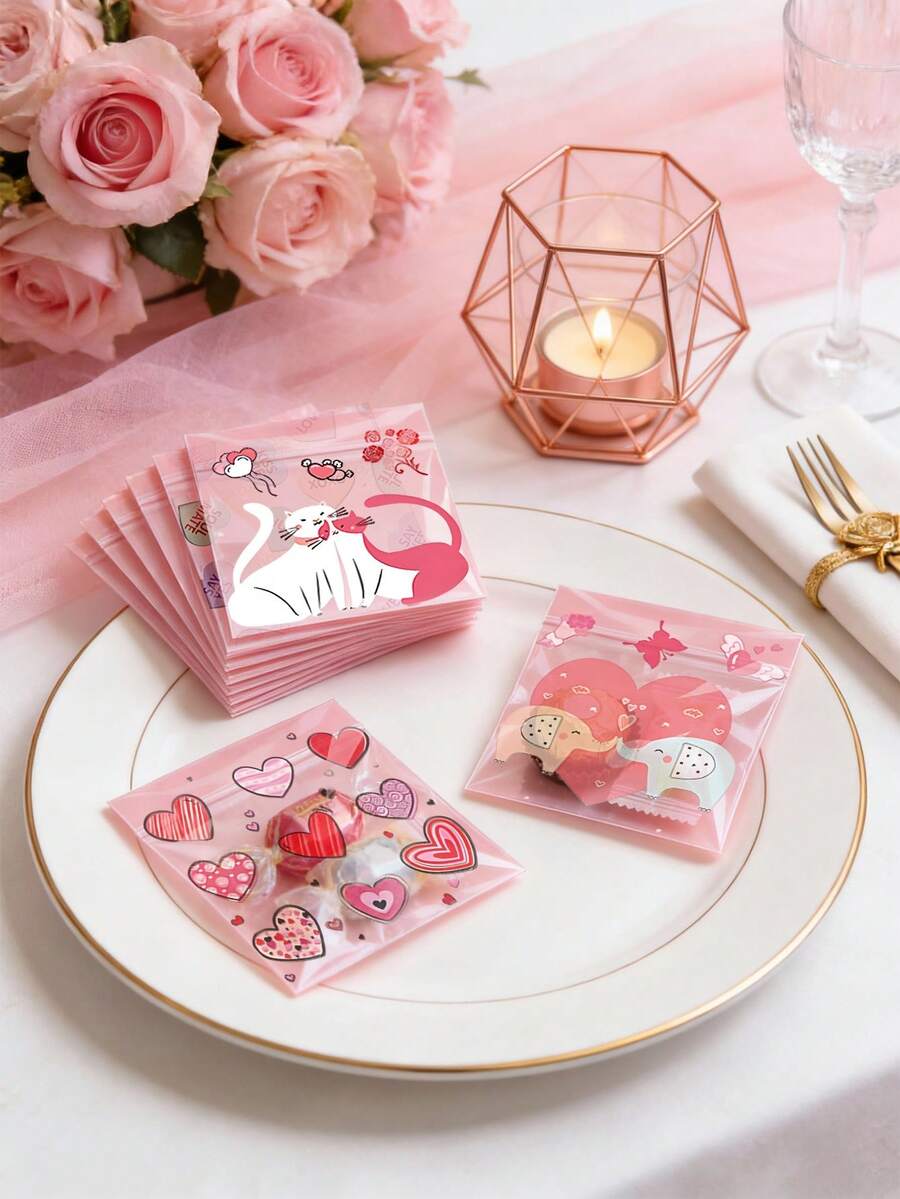 100个/包 透明糖果袋，塑料礼品袋，迷你情人节派对回礼袋，散装装饰品 - 彩色 - 查看 1