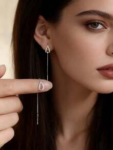 Elegant Minimalist Teardrop Tassel Long Earrings For Women – Chic, Versatile, Face-Slimming Jewelry Accessory - Silver - View 3