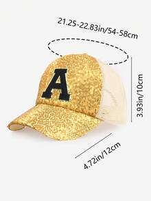 1pc Adult Gold Faux Crystal Rhinestone Letter Decor Trucker Hat, 26 Letters Available, Fashionable Breathable Lightweight Sun Visor Mesh Cap, Suitable For Men & Women, Spring/Summer Daily Commute, Outdoor Hiking, Camping, Gift - Gold - View 2