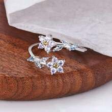 Anillo de Mujer TREE NEST Anillo Ajustable Diseño de Dos Flores para Mujer con  de Colora, Anillos de Mujer Anillo de Boda Regalo Ideal para Mujeres Tamaño Universal 30047,37054457 - Multicolor - Ver 5