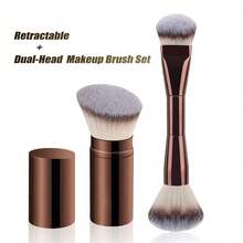 2pcs/Set Large Powder Brush + Dual-Ended Contour Brush, Blush Brush, Foundation Brush, Face Makeup Brushes, Multi-Functional Makeup Brushes, Translucent Powder Brush, Setting Brush,Giveaways - Multicolor - View 12