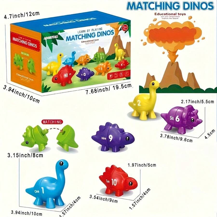 HUHUJIA Dinosaur-Themed Educational Toy Set For Math Skills Development | Includes 10 Pairs Of Retractable Plug-In Toys Designed For Infants And Toddlers To Enhance Hand-Eye Coordination | A Game For Counting And Sorting - 10 cặp - Xem 1