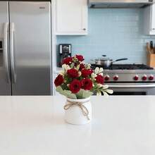 仿真迷你花盆，人造植物，适用于家居装饰，客厅、办公室、书桌、花园、室内外摆放，逼真3D花卉造型，易于养护，无需浇水，持久耐用，是室内设计、情人节礼物和家居装饰的理想之选。 - 彩色 - 查看 4